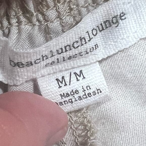 Beach Lunch Lounge Size Medium Tan White Tie Dye Pants Pockets Paper Bag Waist - Picture 8 of 9